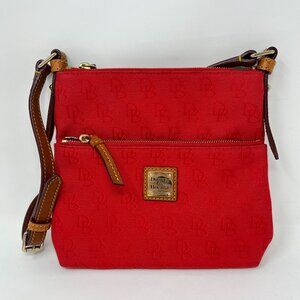 Red Dooney & Bourke Shoulder Handbag Purse Canvas with Leather Strap Zip Logo'd